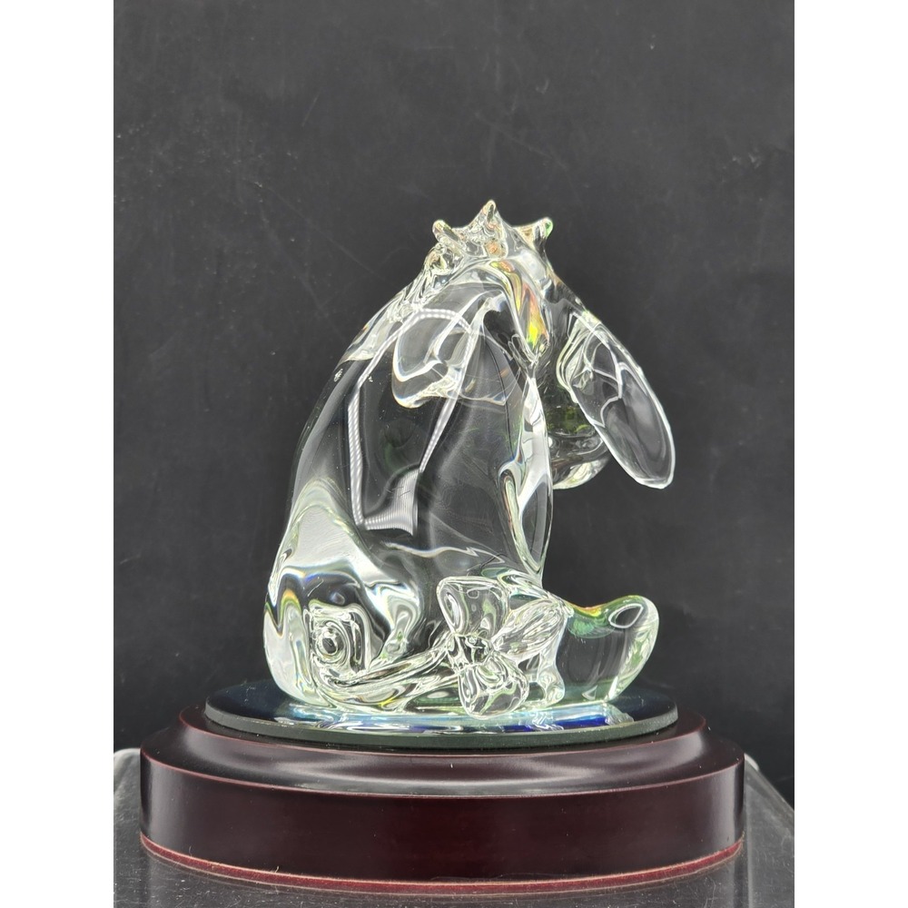 Disney's Winnie The Pooh " Eeyore" Glass Figurine Mirror Wood‎ Base 4.5" Arribas - Picture 9 of 16